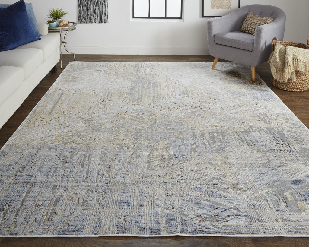 5' X 8' Tan Ivory And Gray Abstract Power Loom Distressed Area Rug