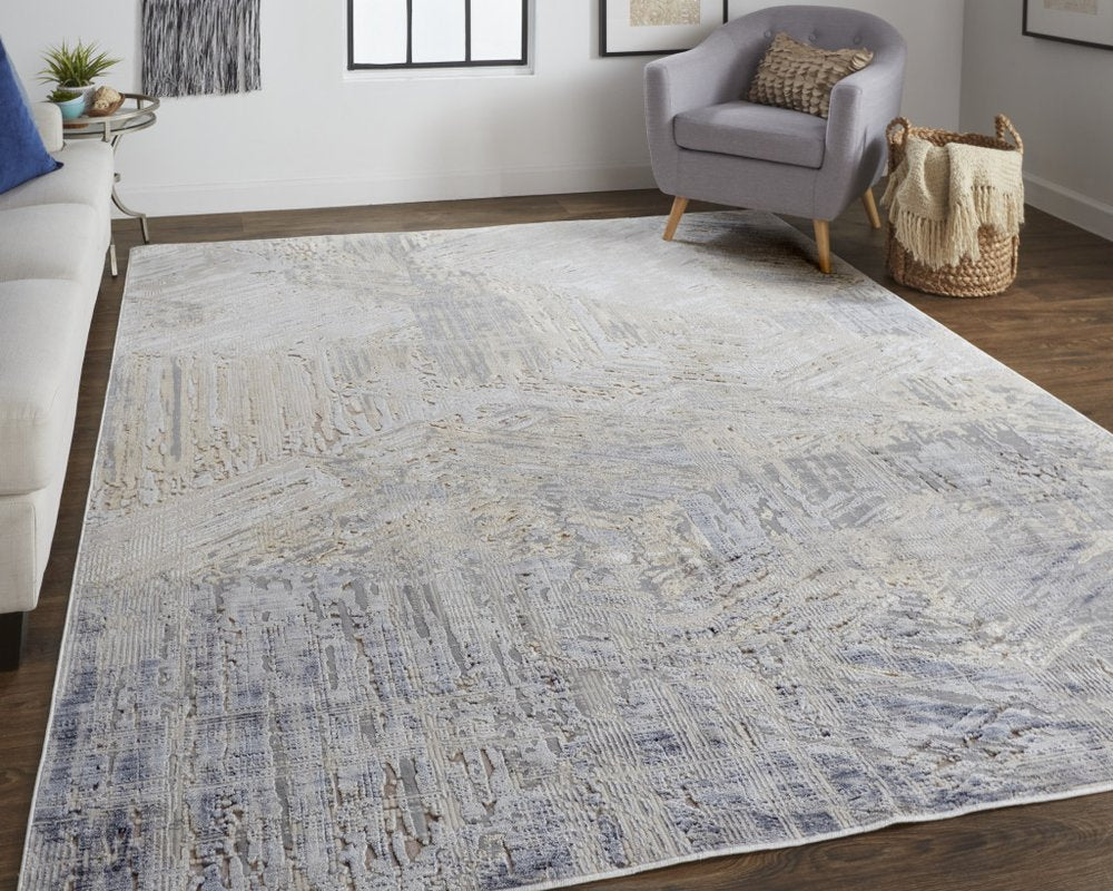 8' X 10' Ivory Gray And Tan Abstract Distressed Area Rug