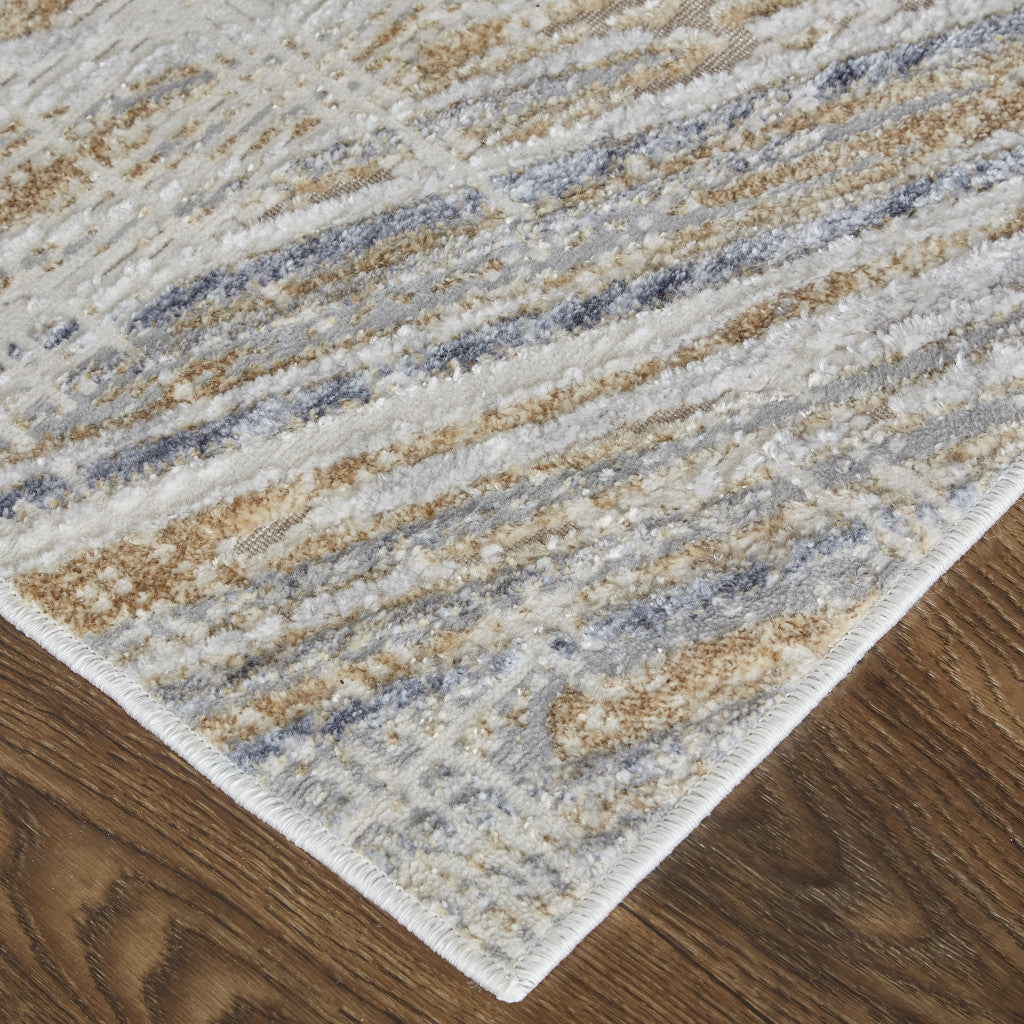 5' X 8' Tan Ivory And Gray Abstract Power Loom Distressed Area Rug