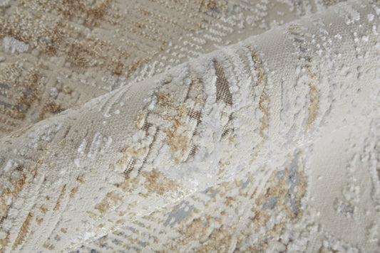 8' X 10' Ivory Gray And Tan Abstract Distressed Area Rug