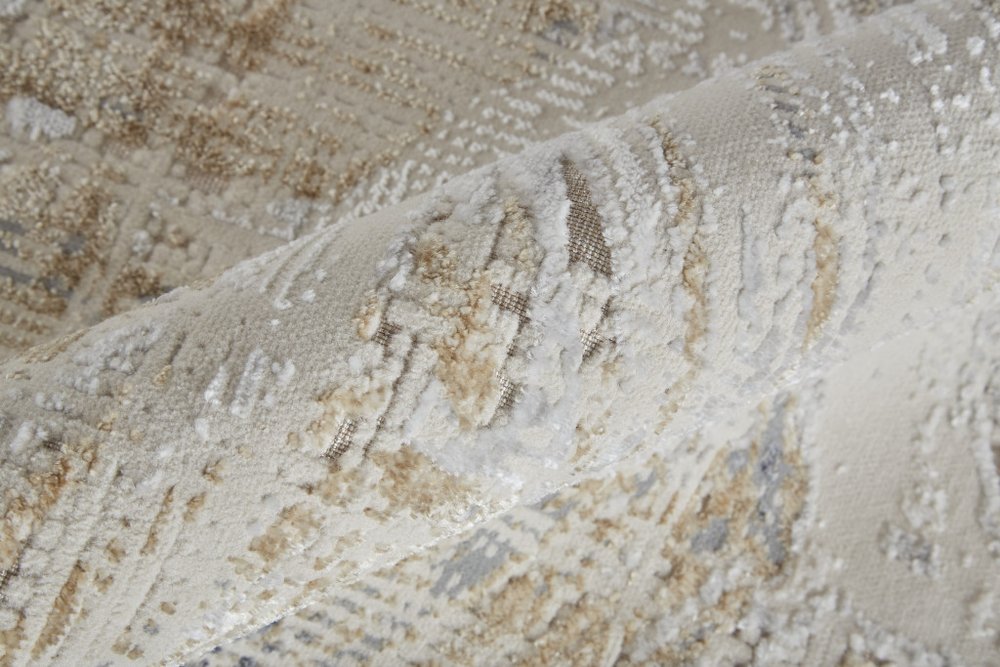 10' Ivory Gray And Tan Abstract Distressed Runner Rug