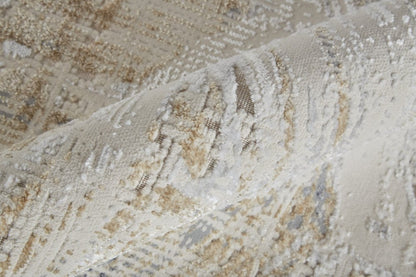 10' Ivory Gray And Tan Abstract Distressed Runner Rug