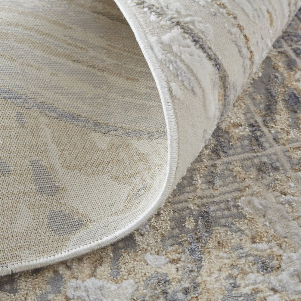 4' X 6' Ivory Gray And Tan Abstract Distressed Area Rug