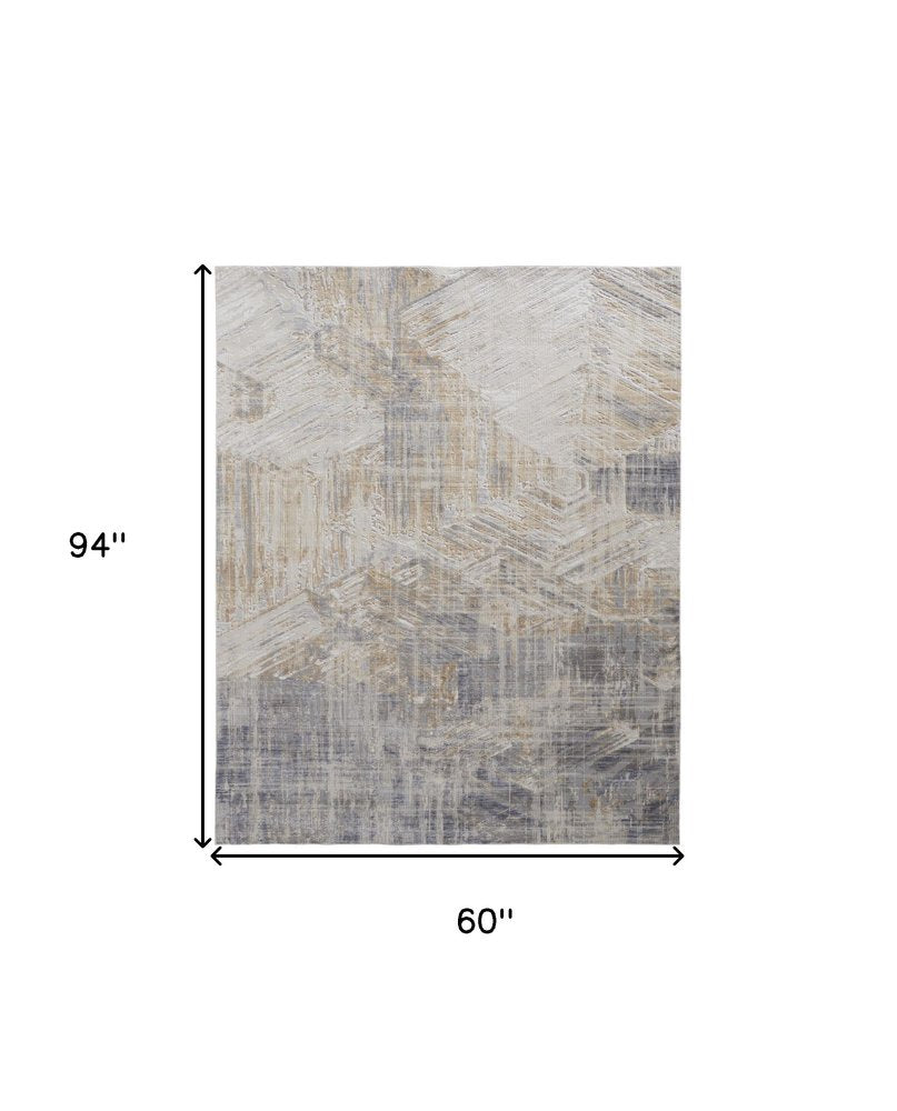 4' X 6' Ivory Gray And Tan Abstract Distressed Area Rug