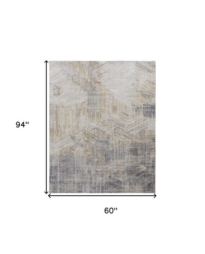 4' X 6' Ivory Gray And Tan Abstract Distressed Area Rug