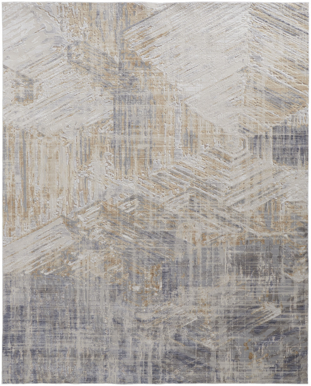 5' X 8' Tan Ivory And Gray Abstract Power Loom Distressed Area Rug