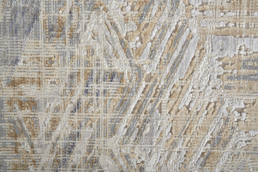 12' X 15' Tan Ivory And Gray Abstract Power Loom Distressed Area Rug