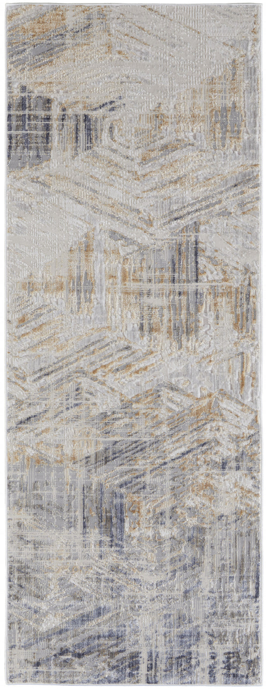 4' X 6' Tan Ivory And Gray Abstract Power Loom Distressed Area Rug