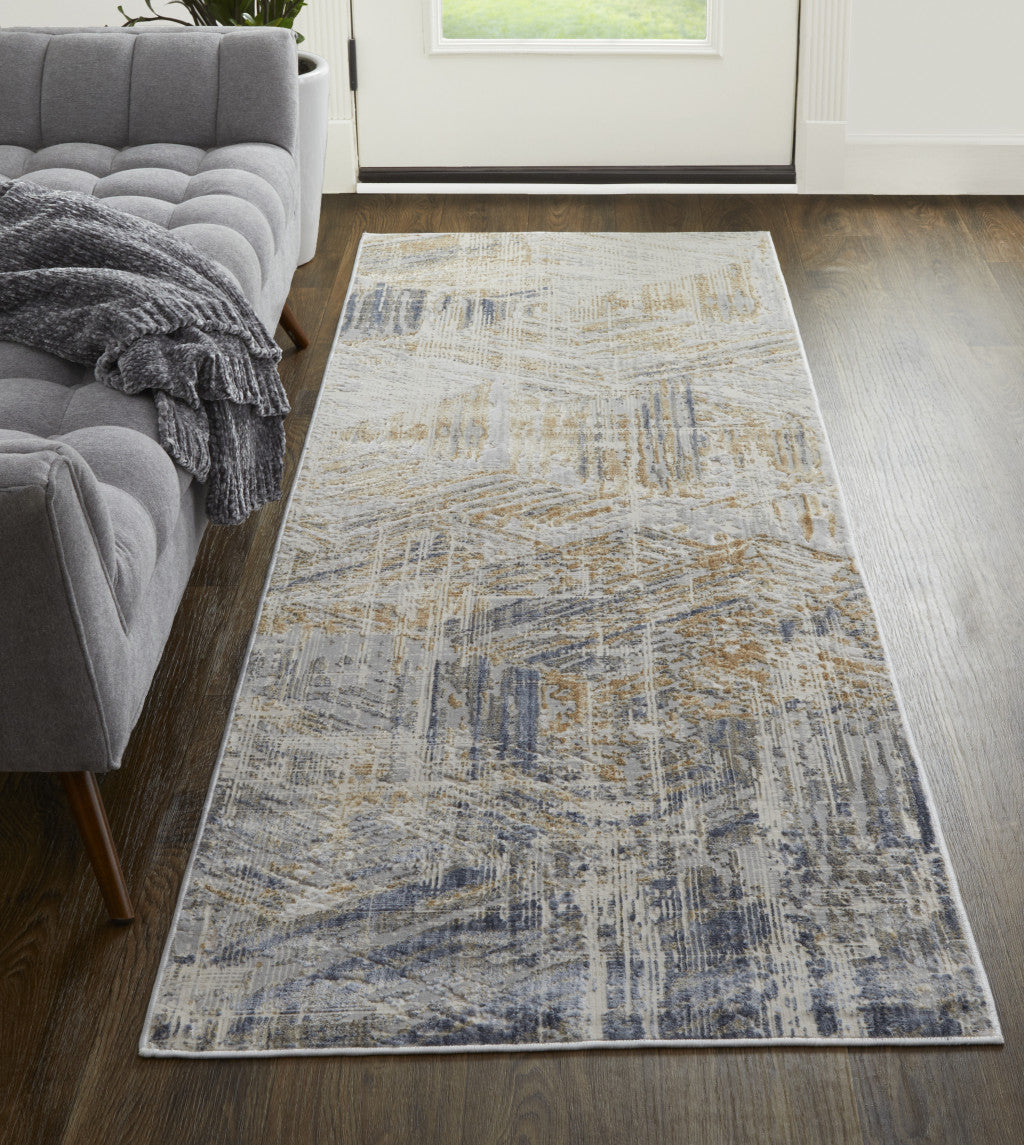 5' X 8' Tan Ivory And Gray Abstract Power Loom Distressed Area Rug