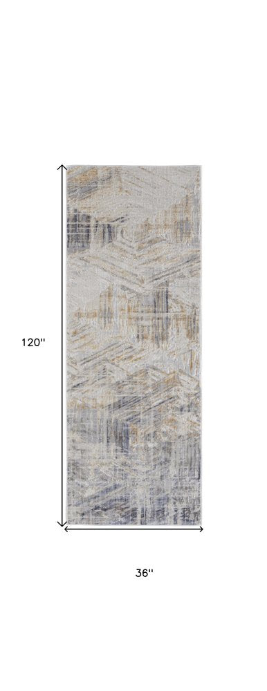 8' X 10' Ivory Gray And Tan Abstract Distressed Area Rug