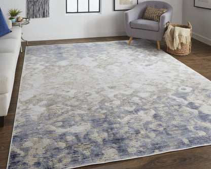 4' X 6' Ivory Tan And Blue Abstract Distressed Area Rug