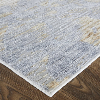 5' X 8' Ivory Tan And Blue Abstract Distressed Area Rug