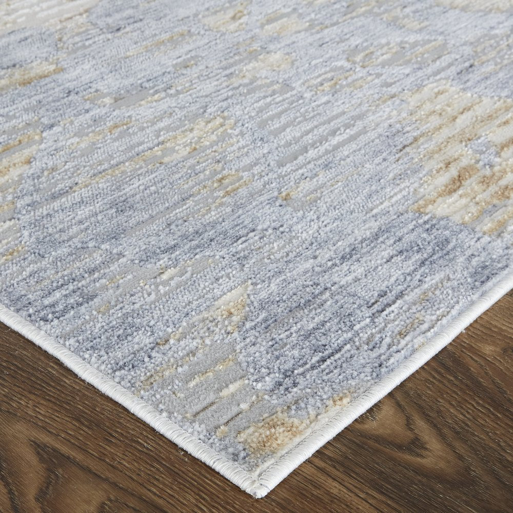 5' X 8' Ivory Tan And Blue Abstract Distressed Area Rug
