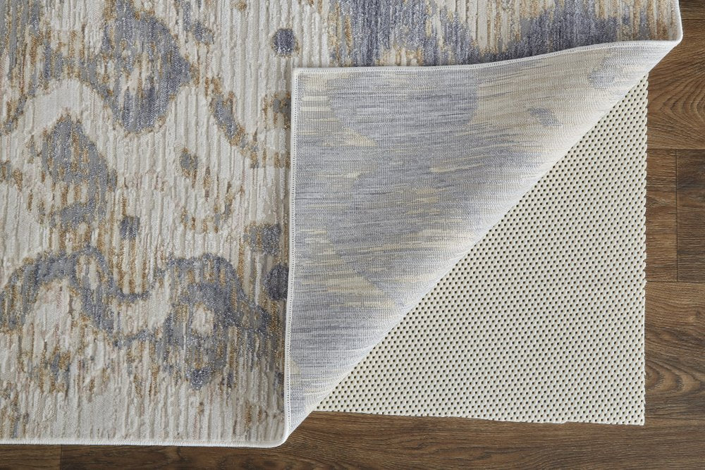 5' X 8' Ivory Tan And Blue Abstract Distressed Area Rug