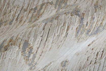 2' X 3' Ivory Tan And Blue Abstract Distressed Area Rug
