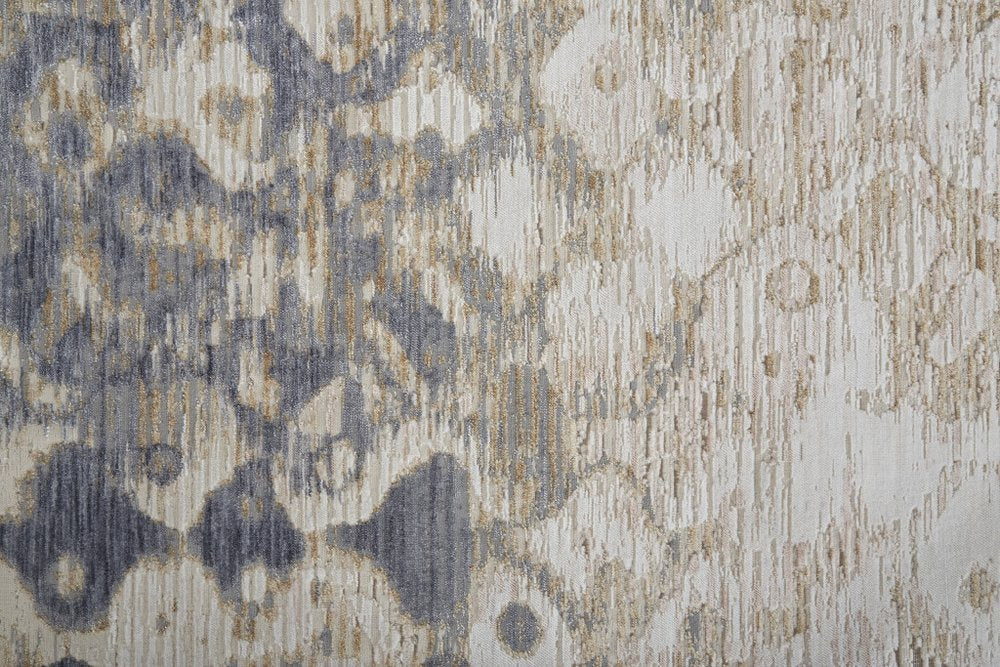 5' X 8' Ivory Tan And Blue Abstract Distressed Area Rug