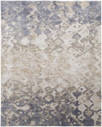 8' X 10' Ivory Tan And Blue Abstract Distressed Area Rug