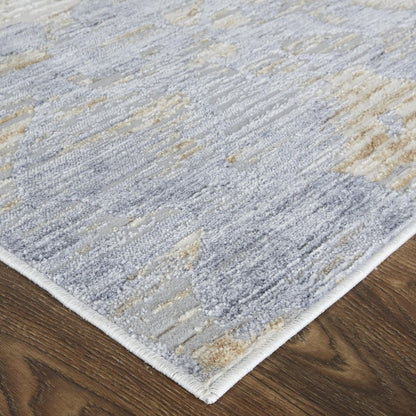 5' X 8' Ivory Tan And Blue Abstract Distressed Area Rug