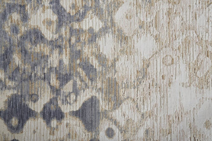 5' X 8' Ivory Tan And Blue Abstract Distressed Area Rug