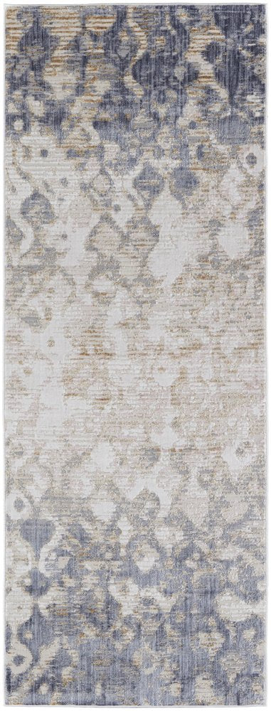 8' X 10' Ivory Tan And Blue Abstract Distressed Area Rug