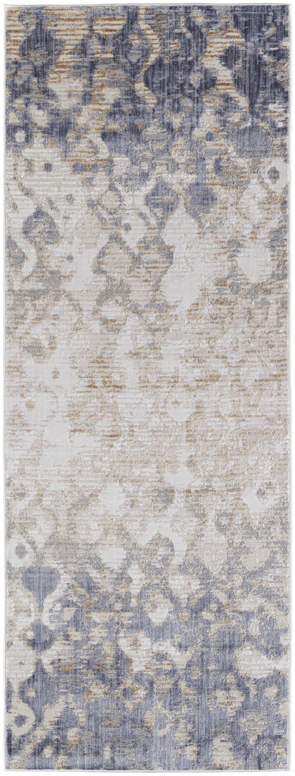 5' X 8' Tan Ivory And Blue Abstract Power Loom Distressed Area Rug