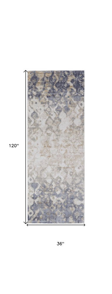 8' X 10' Ivory Tan And Blue Abstract Distressed Area Rug