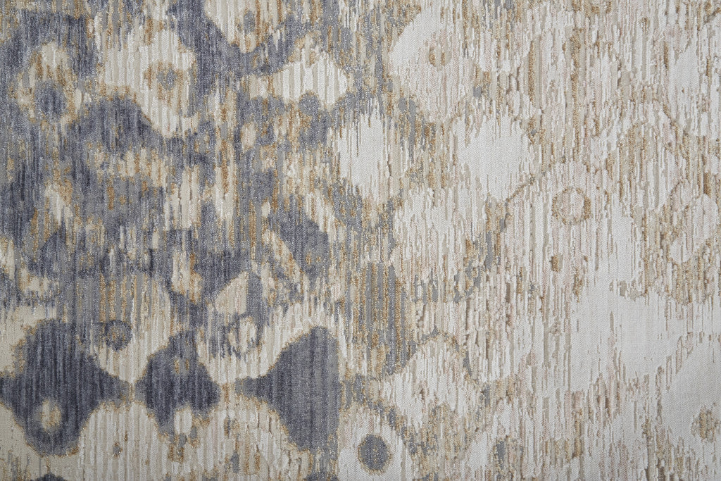 4' X 6' Tan Ivory And Blue Abstract Power Loom Distressed Area Rug