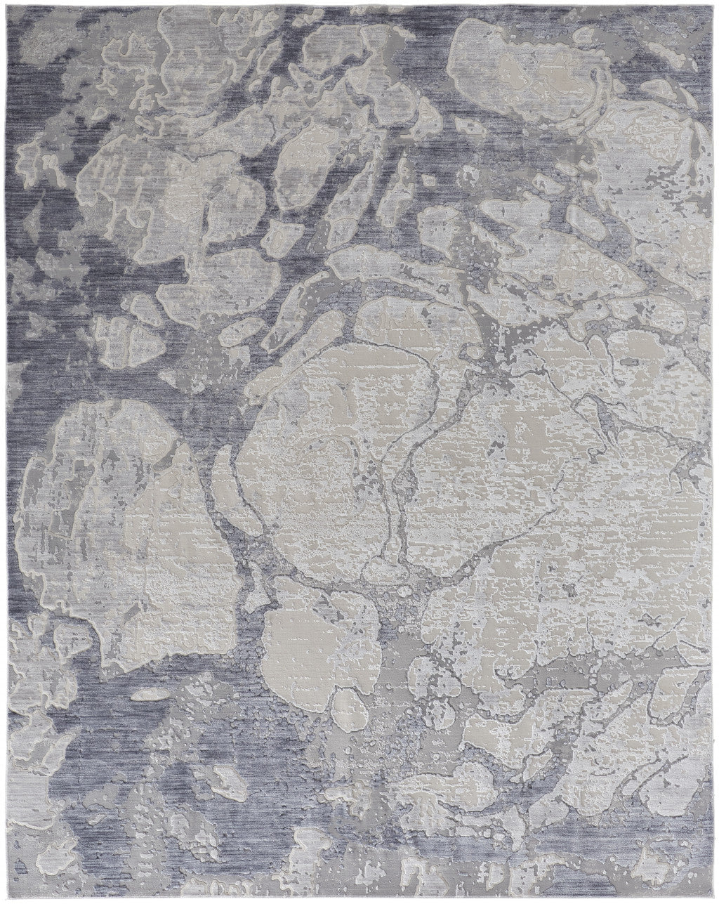 8' X 10' Ivory And Blue Abstract Power Loom Distressed Area Rug