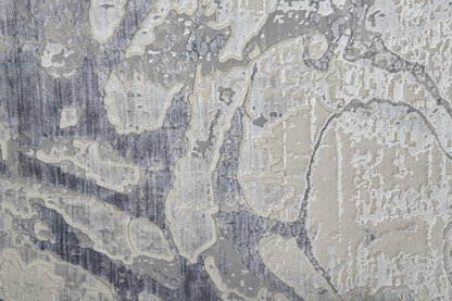 2' X 3' Ivory And Blue Abstract Power Loom Distressed Area Rug