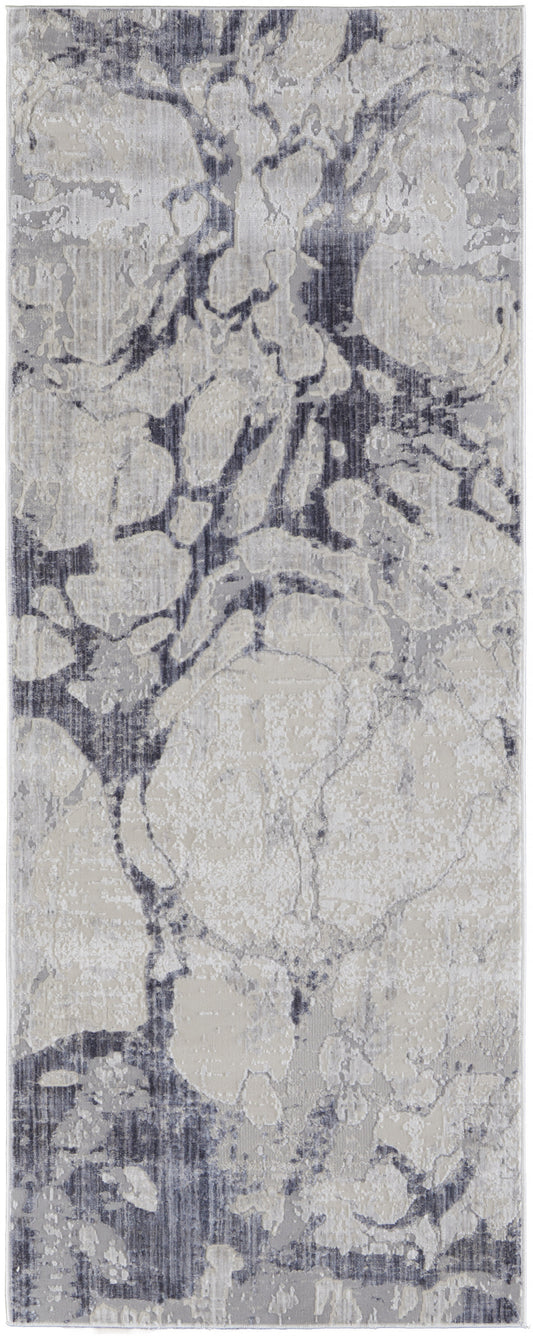 4' X 6' Ivory And Blue Abstract Power Loom Distressed Area Rug