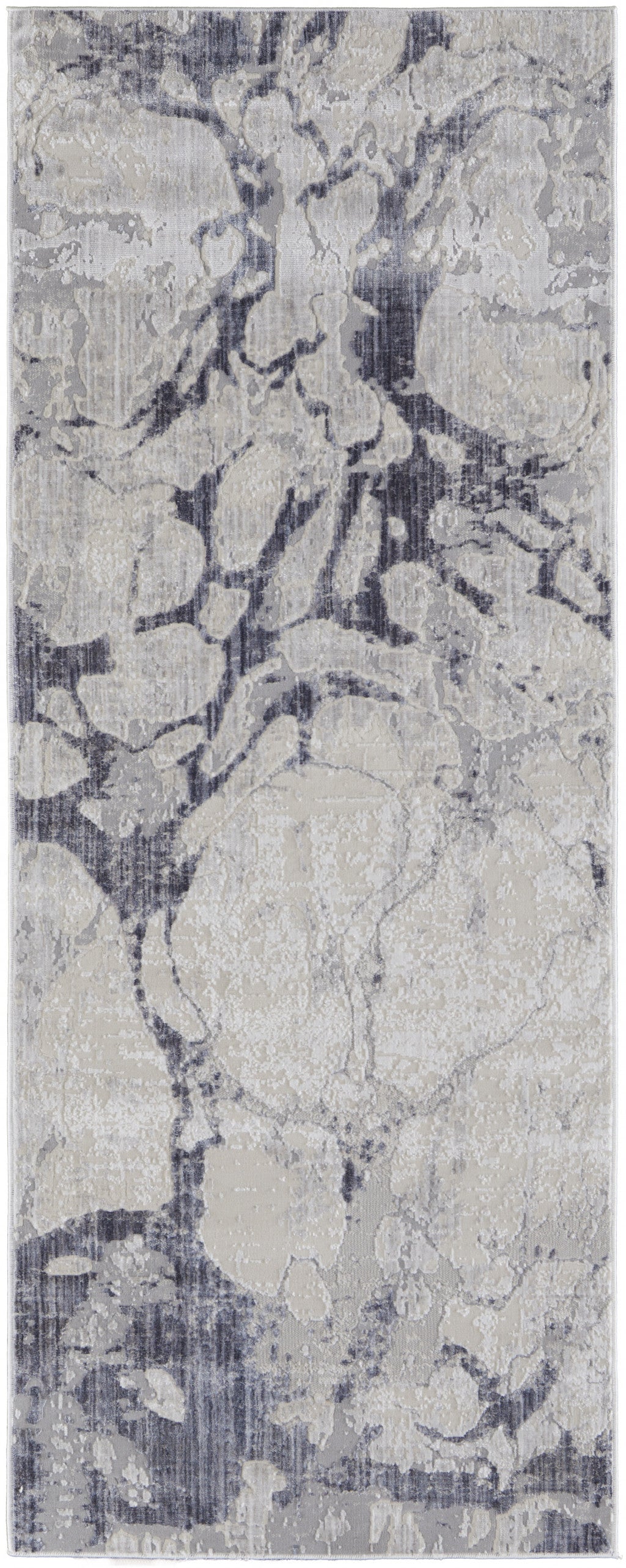 8' X 10' Ivory And Blue Abstract Power Loom Distressed Area Rug