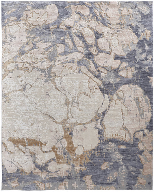 4' X 6' Ivory And Blue Abstract Power Loom Distressed Area Rug