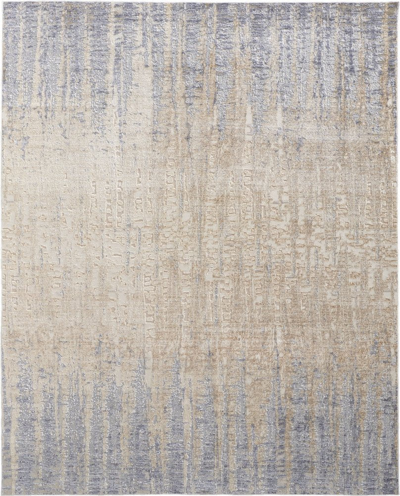 10' Tan And Blue Abstract Distressed Runner Rug