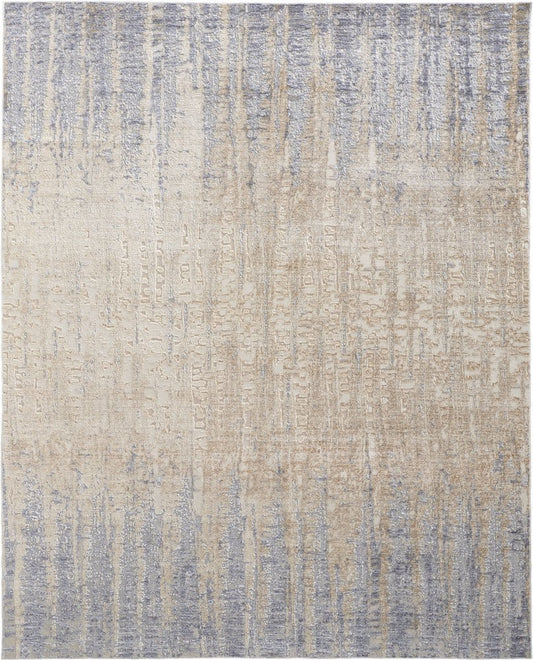 4' X 6' Tan And Blue Abstract Distressed Area Rug