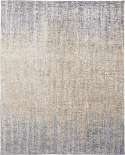 5' X 8' Tan And Blue Abstract Distressed Area Rug