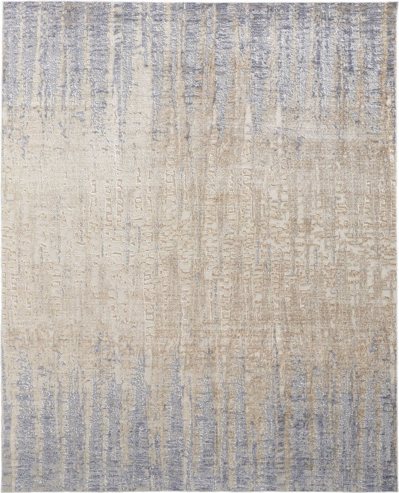 5' X 8' Tan And Blue Abstract Distressed Area Rug