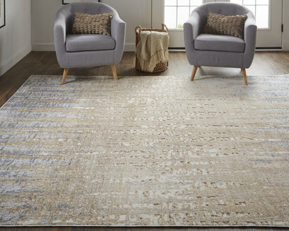 5' X 8' Tan And Blue Abstract Distressed Area Rug