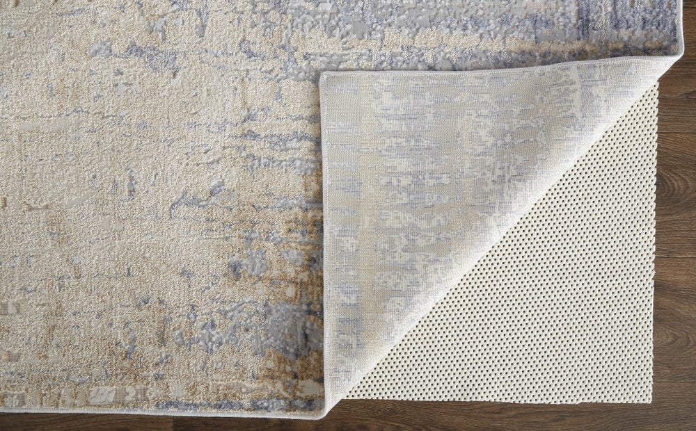 2' X 3' Tan And Blue Abstract Distressed Area Rug