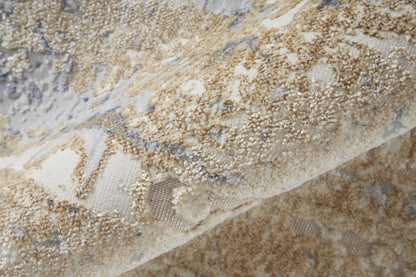 2' X 3' Tan And Blue Abstract Distressed Area Rug