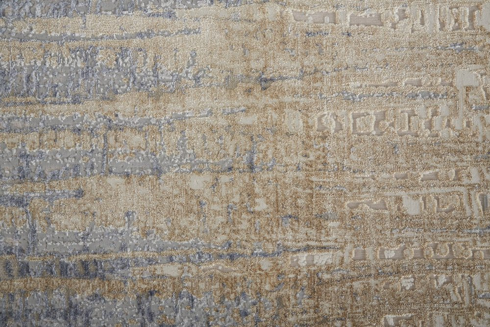 2' X 3' Tan And Blue Abstract Distressed Area Rug