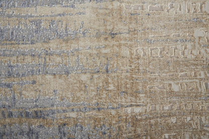 4' X 6' Tan And Blue Abstract Distressed Area Rug