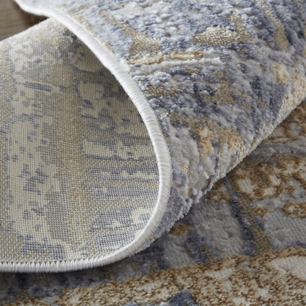2' X 3' Tan And Blue Abstract Distressed Area Rug