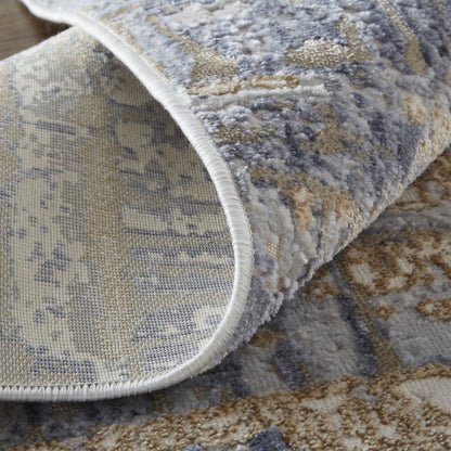2' X 3' Tan And Blue Abstract Distressed Area Rug