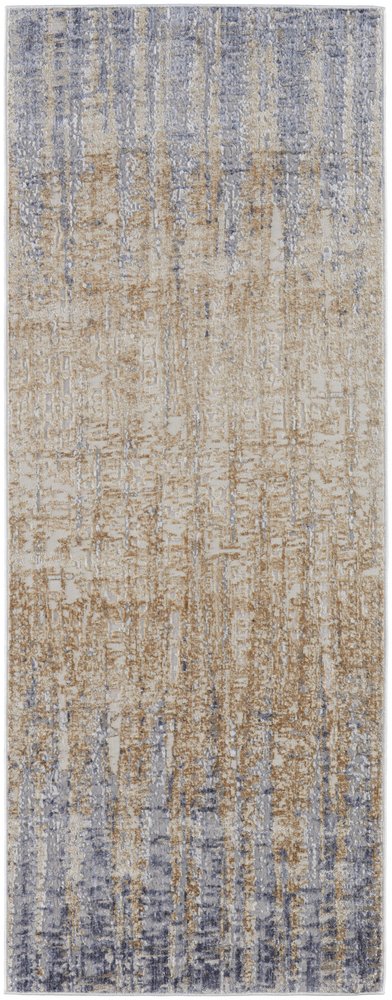 5' X 8' Tan And Blue Abstract Distressed Area Rug