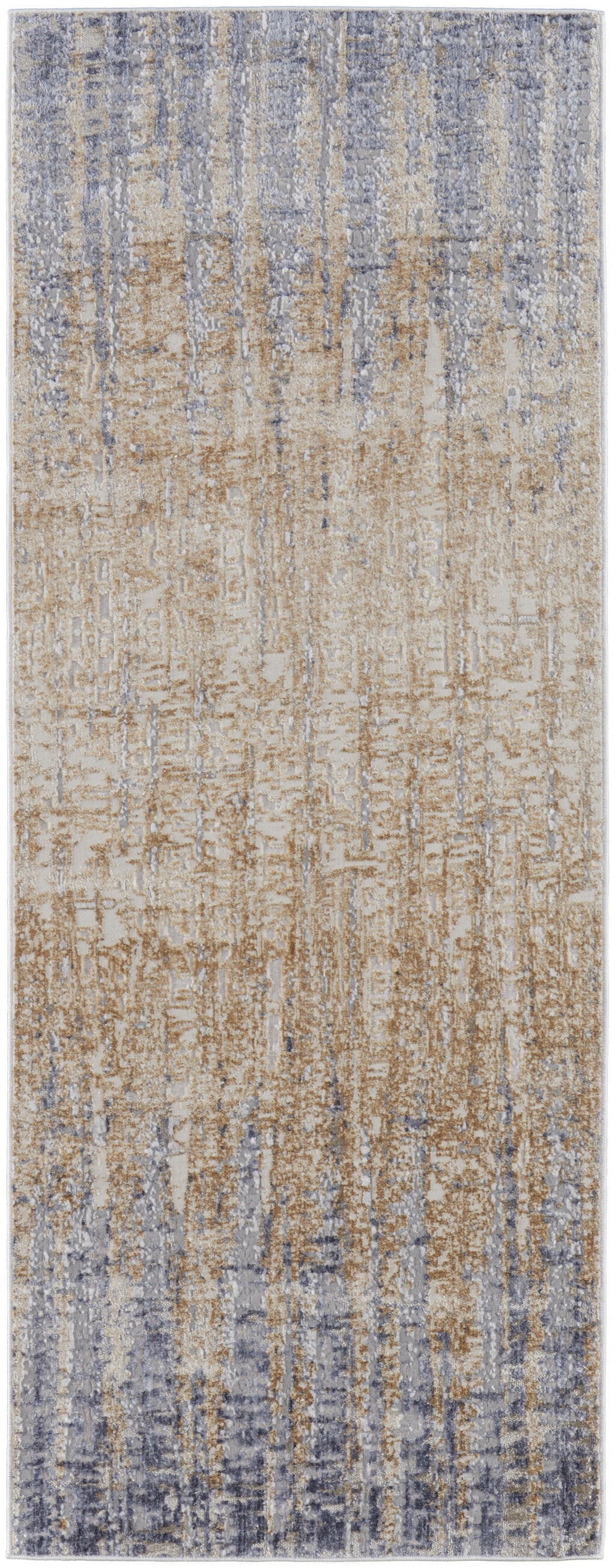 8' X 10' Tan Brown And Blue Abstract Power Loom Distressed Area Rug