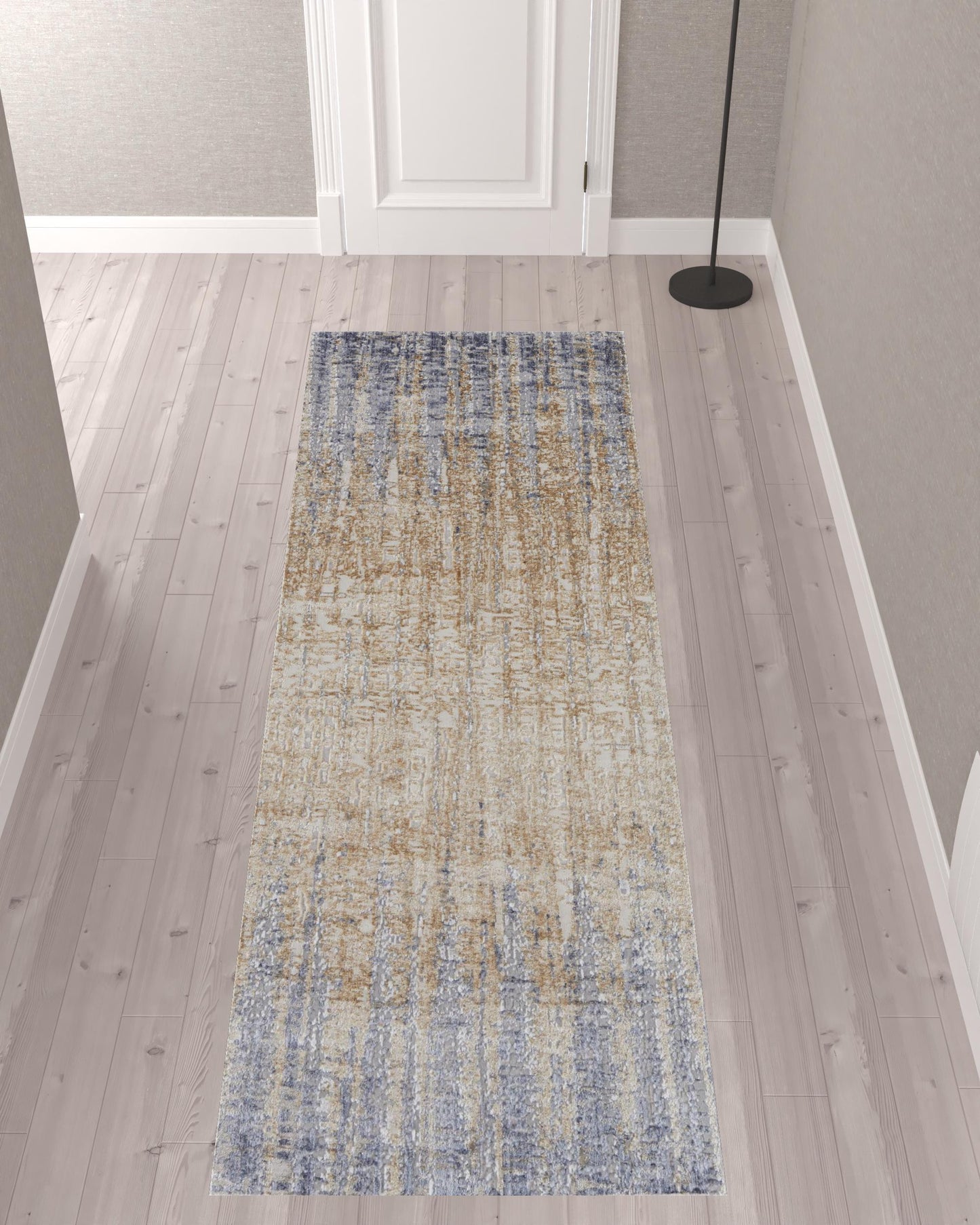 8' X 10' Tan Brown And Blue Abstract Power Loom Distressed Area Rug