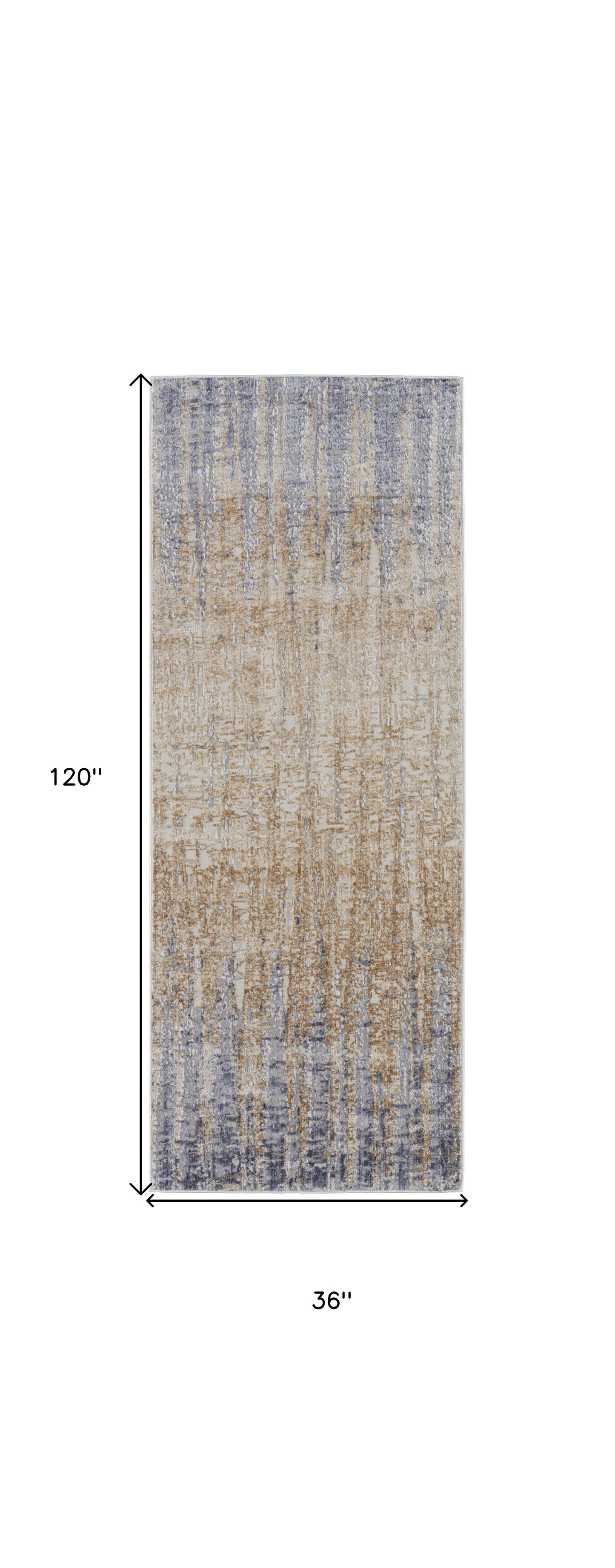 8' X 10' Tan Brown And Blue Abstract Power Loom Distressed Area Rug