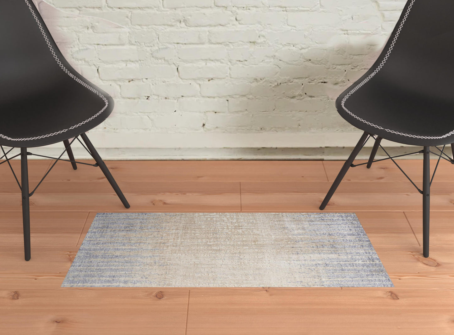 8' X 10' Tan Brown And Blue Abstract Power Loom Distressed Area Rug