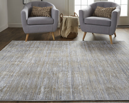 8' X 10' Taupe Silver And Tan Abstract Power Loom Area Rug