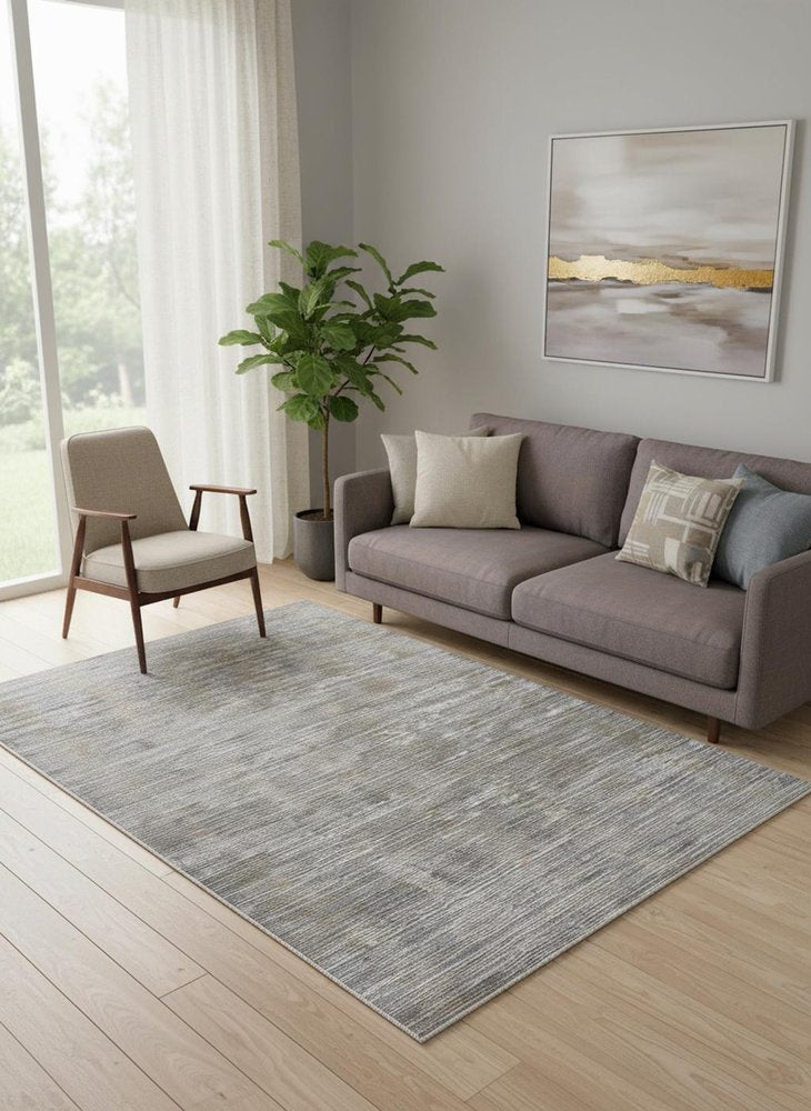 4' X 6' Taupe Silver And Tan Abstract Power Loom Area Rug
